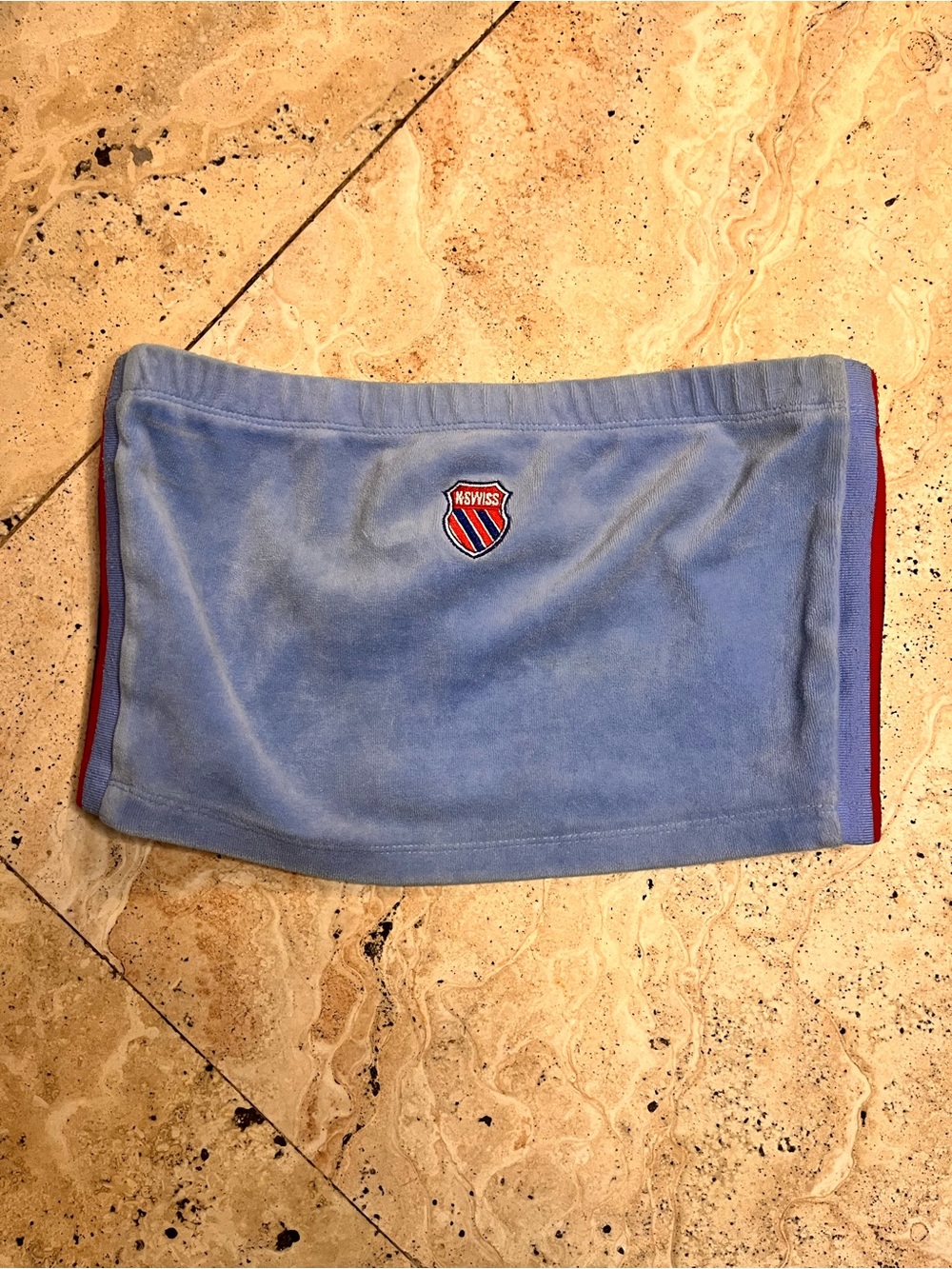 Forever 21 x Kswiss Light Blue Tube Top with Red Trim Crop Top